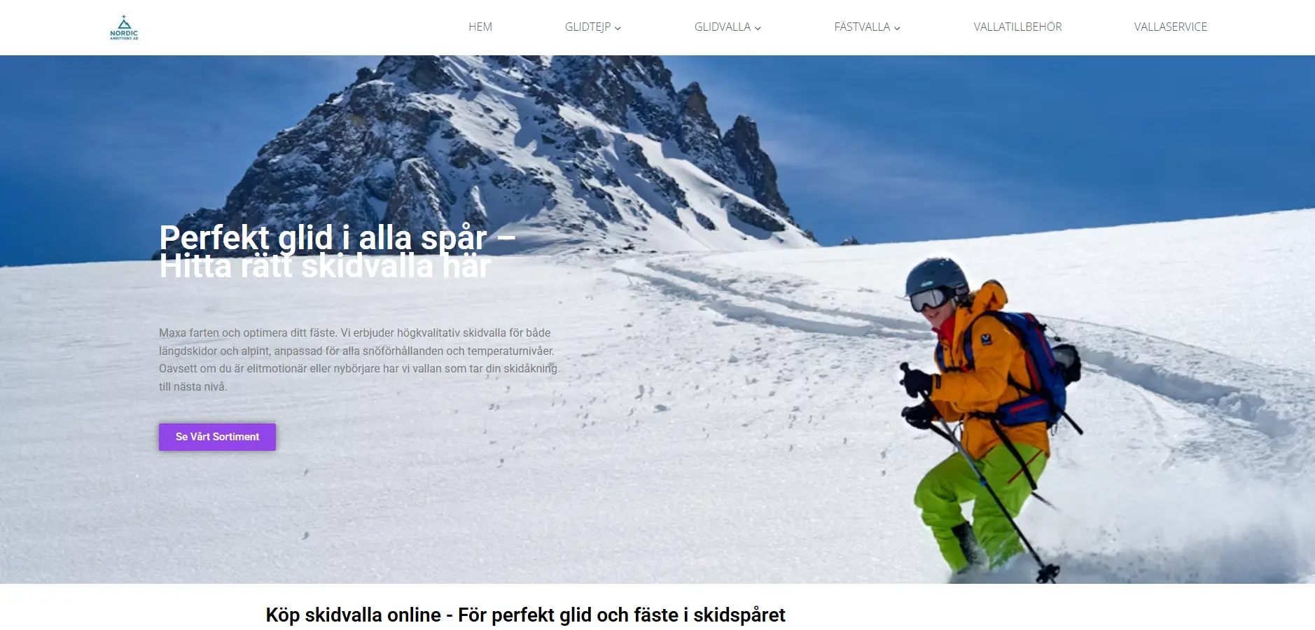 Webbshop för Nordic Ambitions — e-handel för skidvalla